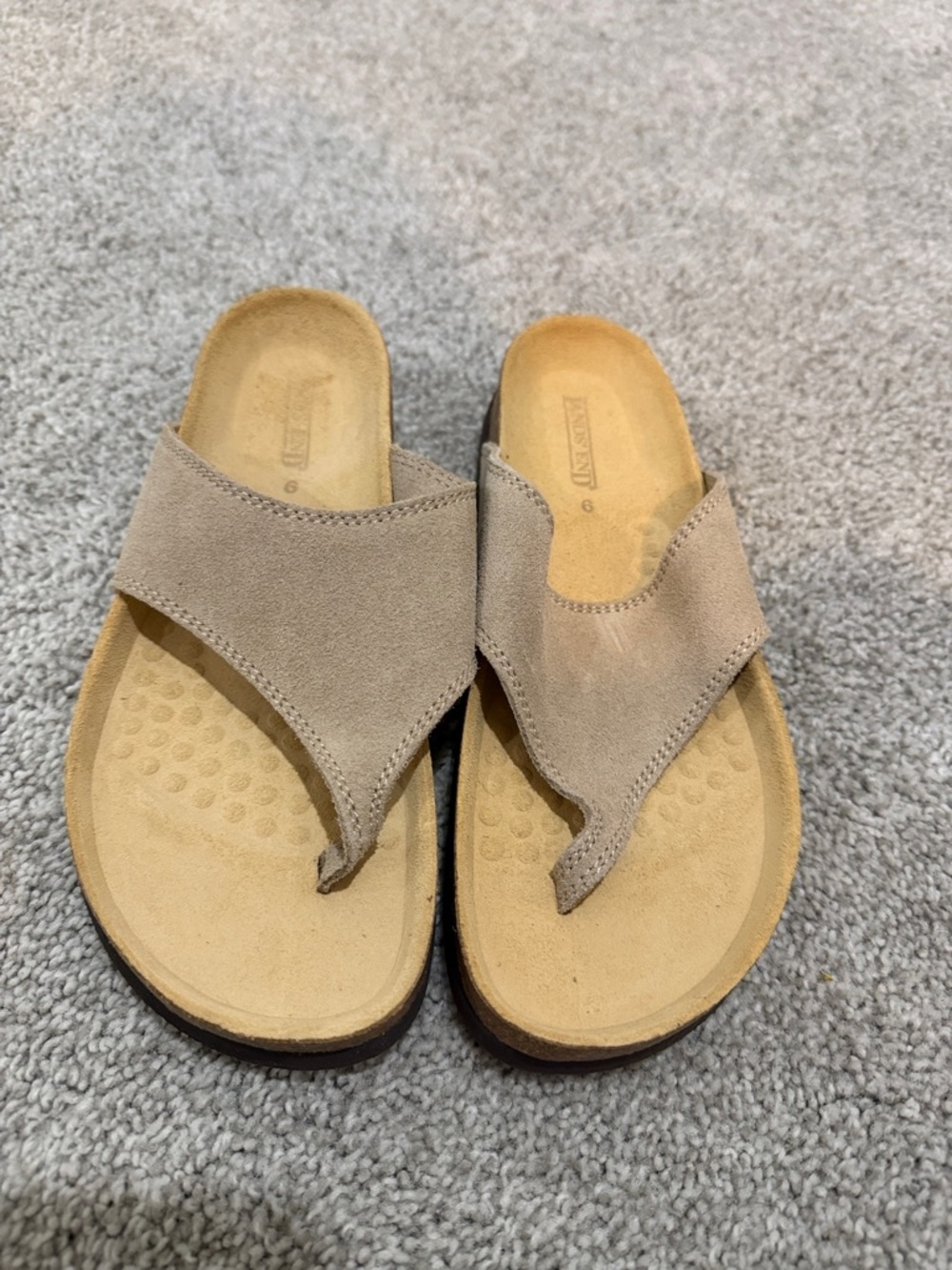 Lands' End Taupe Suede Thong Sandals